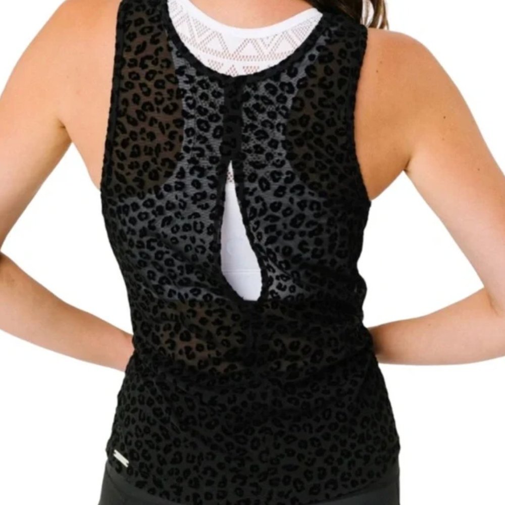 NWT! ZYIA Black Leopard Velvet Mesh Tank XXL